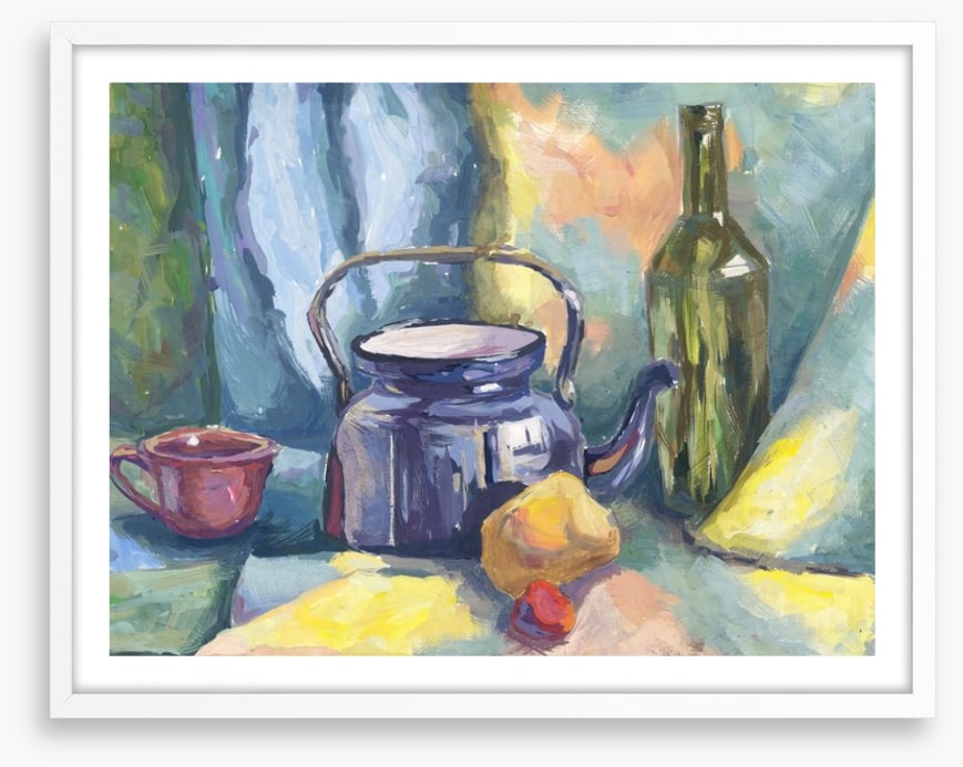 Still life with teapot and bottle