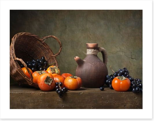 Persimmons and grapes