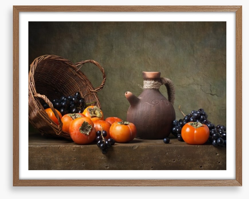 Persimmons and grapes