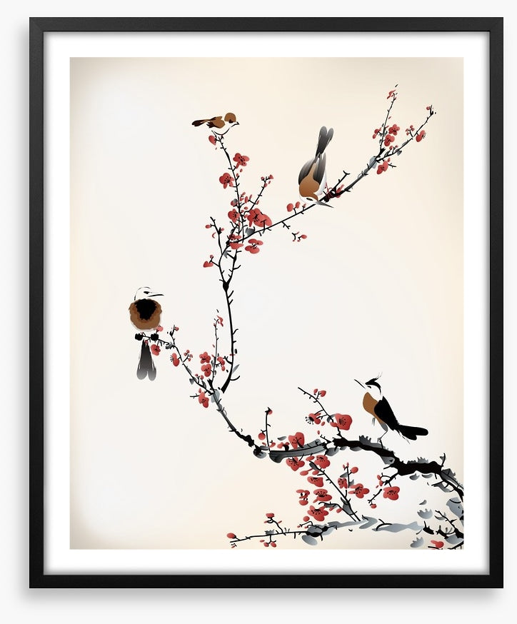 Red blossom birds