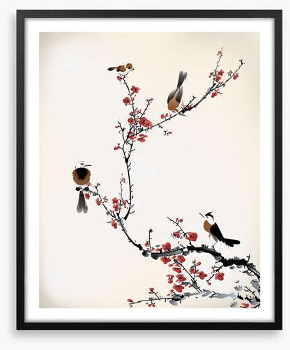 Red blossom birds