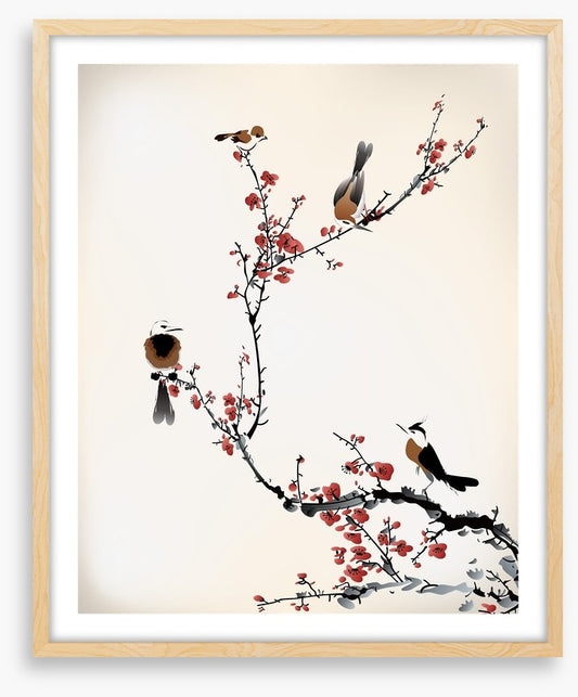 Red blossom birds