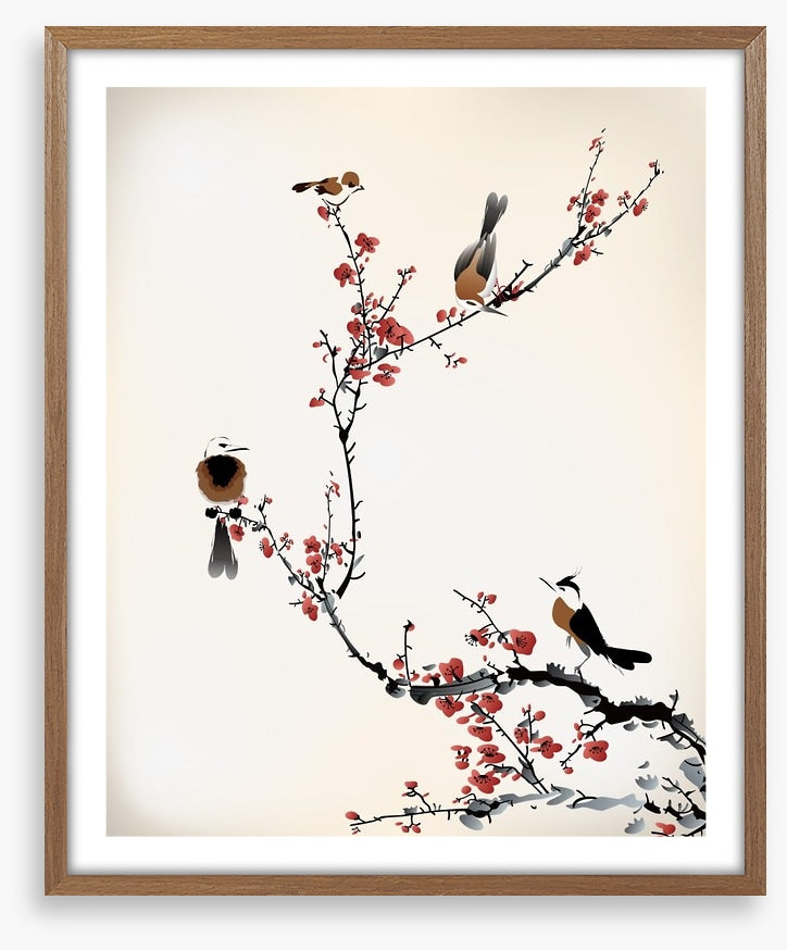 Red blossom birds