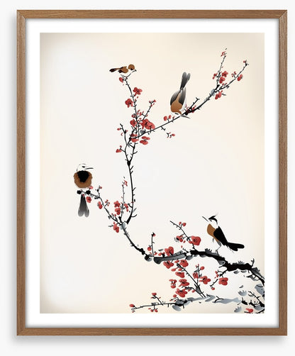 Red blossom birds