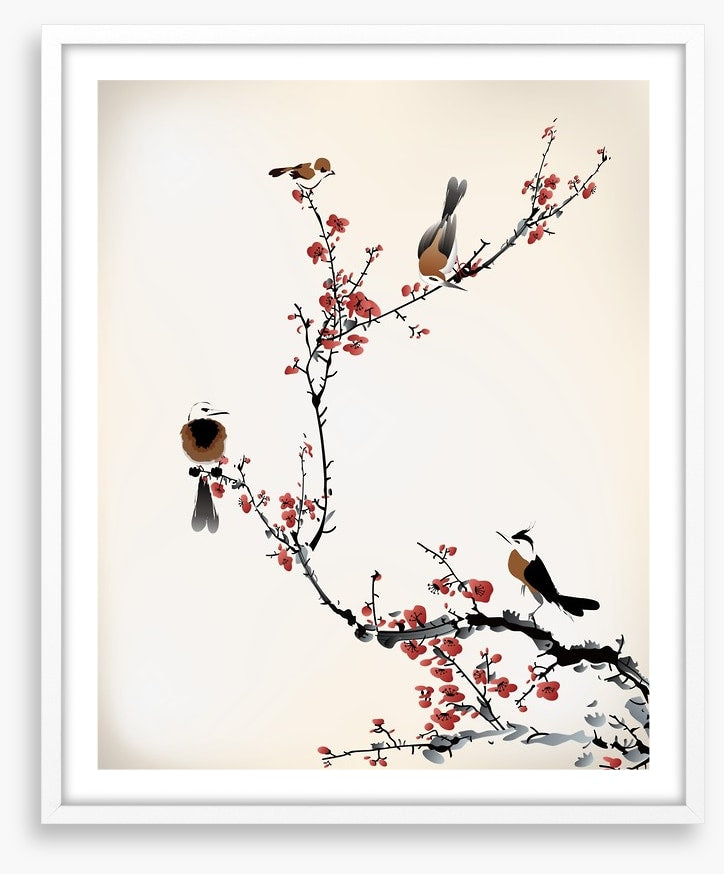 Red blossom birds