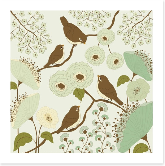 Vintage birds on a branch