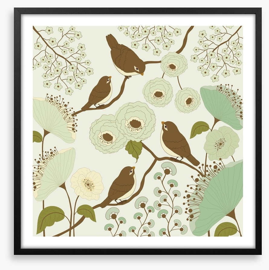 Vintage birds on a branch