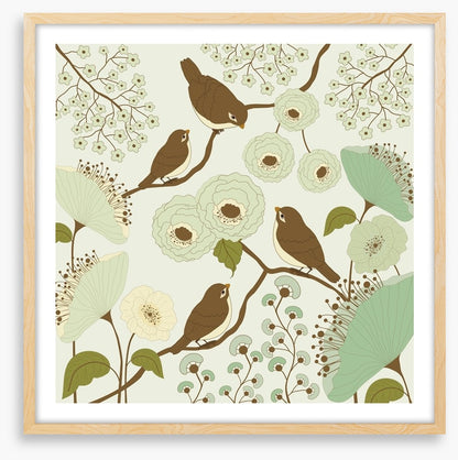 Vintage birds on a branch