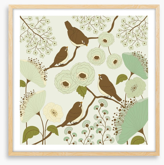 Vintage birds on a branch