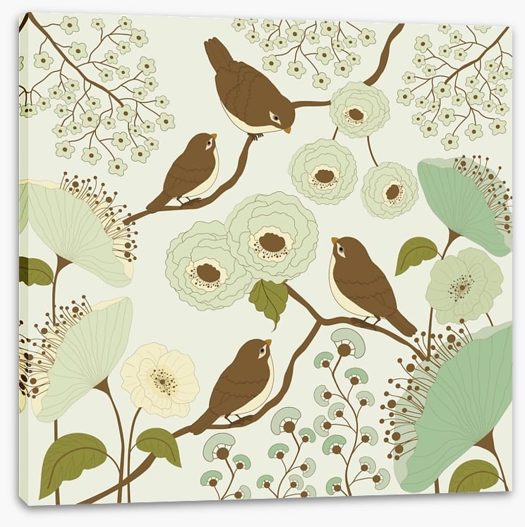 Vintage birds on a branch