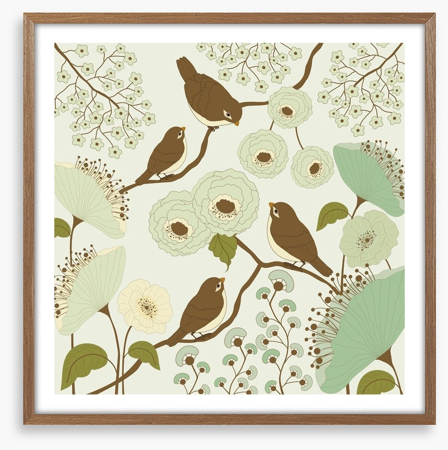 Vintage birds on a branch