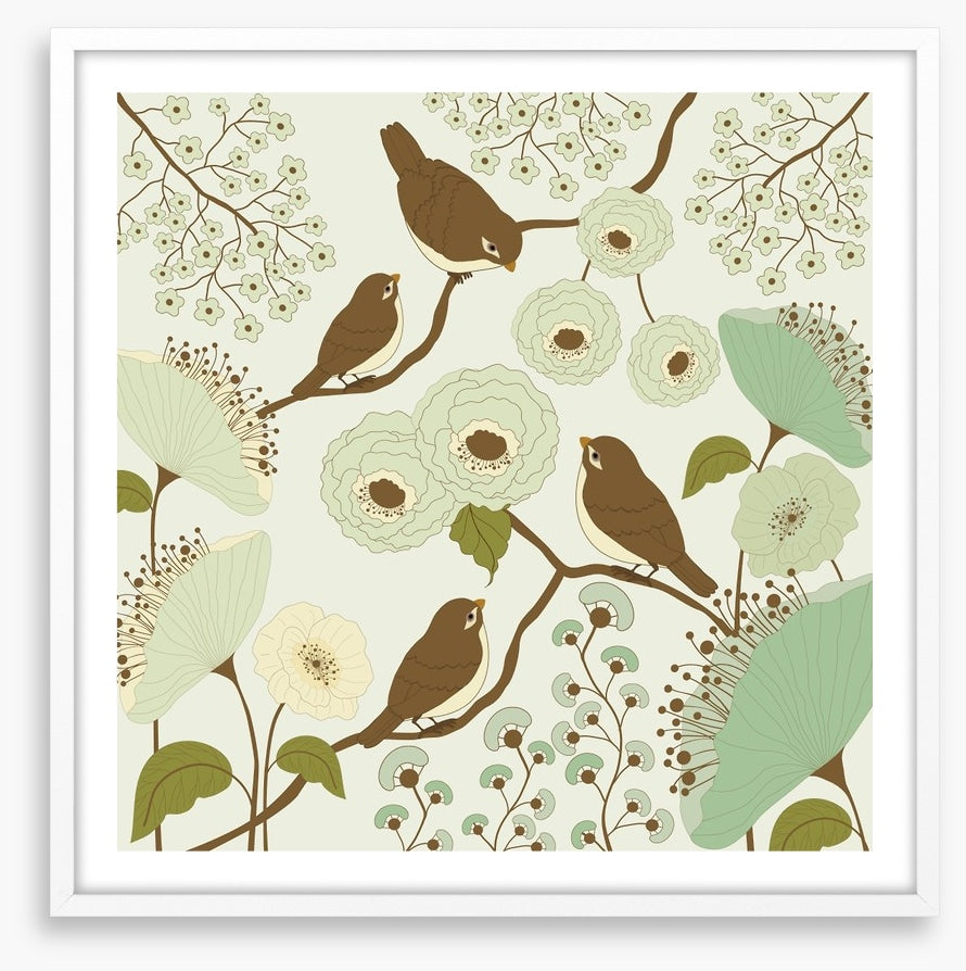 Vintage birds on a branch