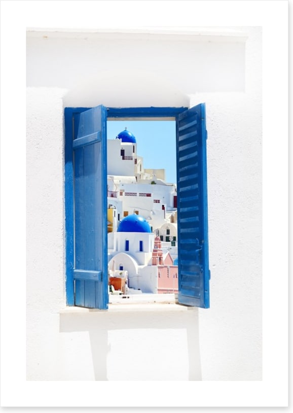 Blue window in Santorini, Greece