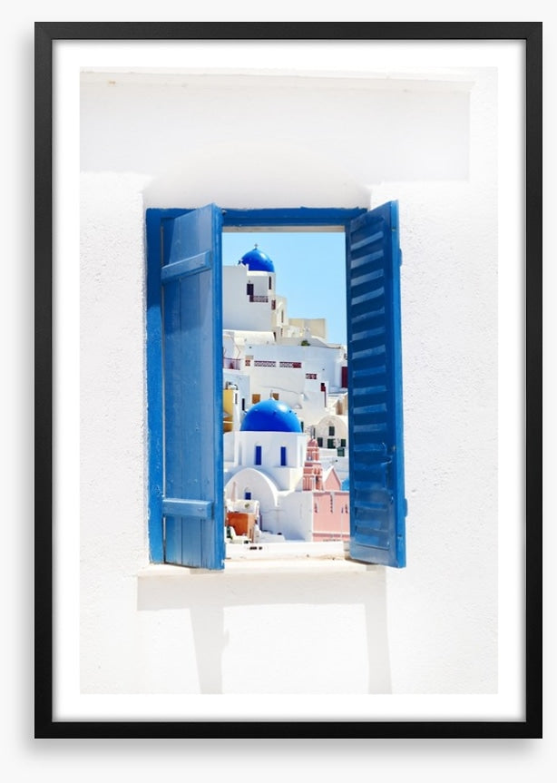 Blue window in Santorini, Greece