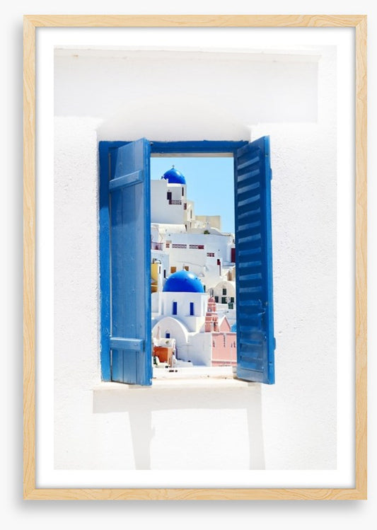 Blue window in Santorini, Greece