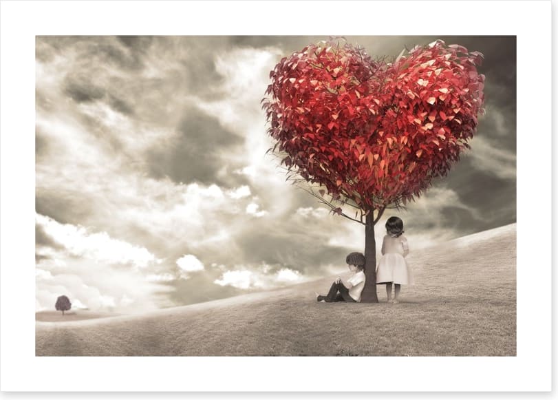 Children under love-heart tree