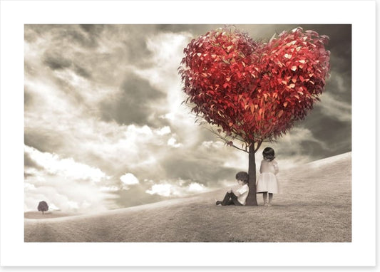 Children under love-heart tree