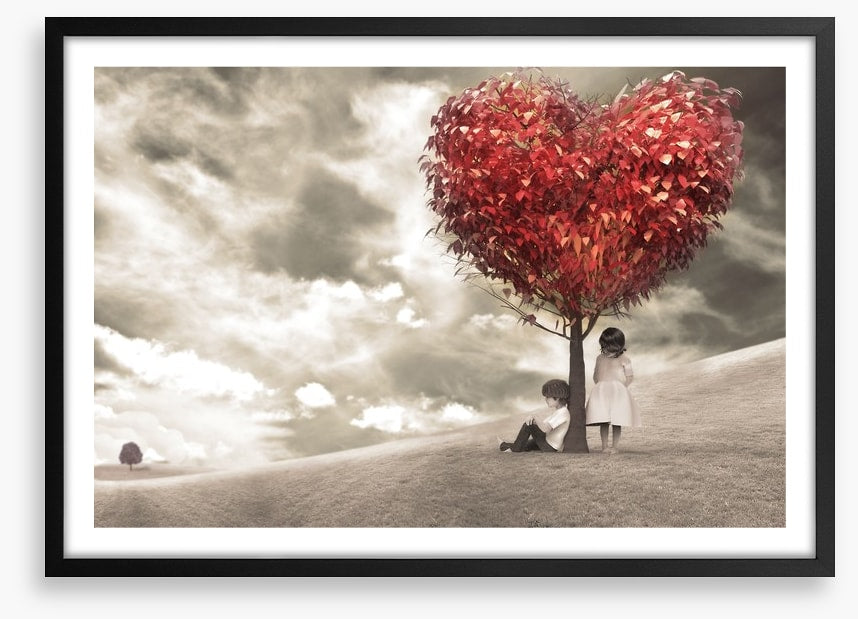 Children under love-heart tree