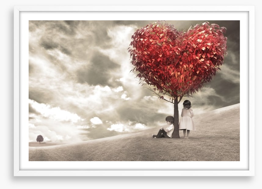 Children under love-heart tree