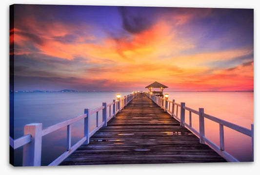 Fiery sunset across the pier