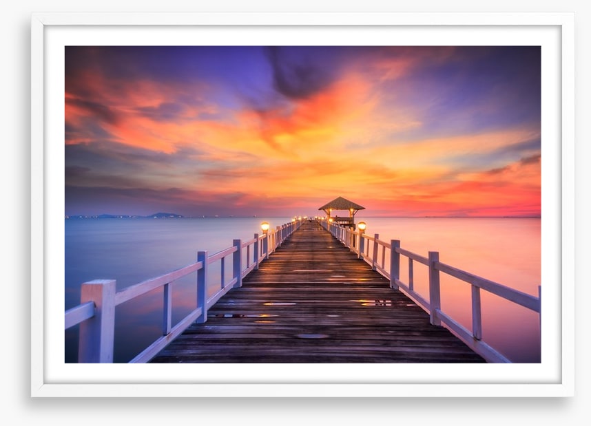 Fiery sunset across the pier