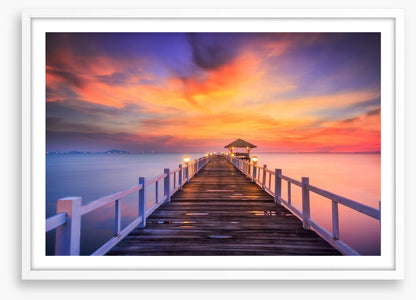Fiery sunset across the pier