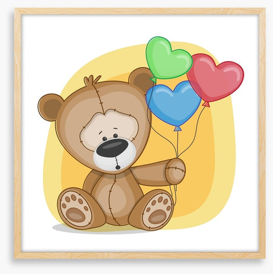 Bear with heart balloons
