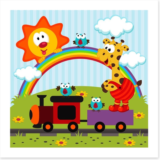 Giraffe travels by train