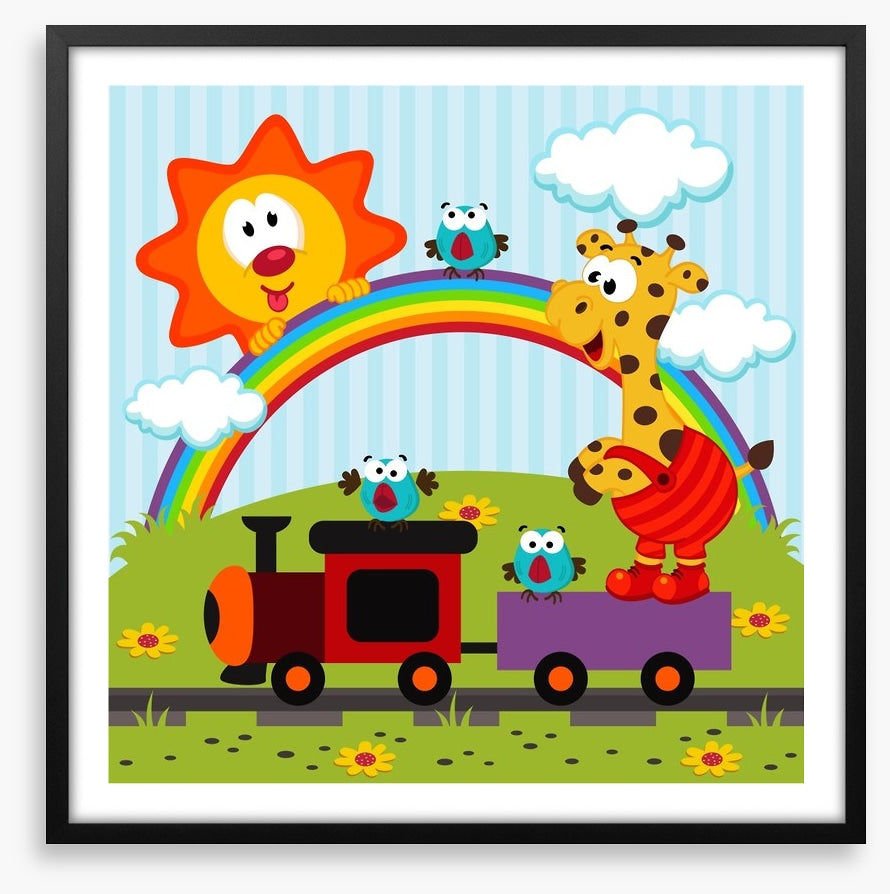 Giraffe travels by train