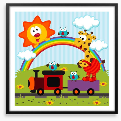 Giraffe travels by train