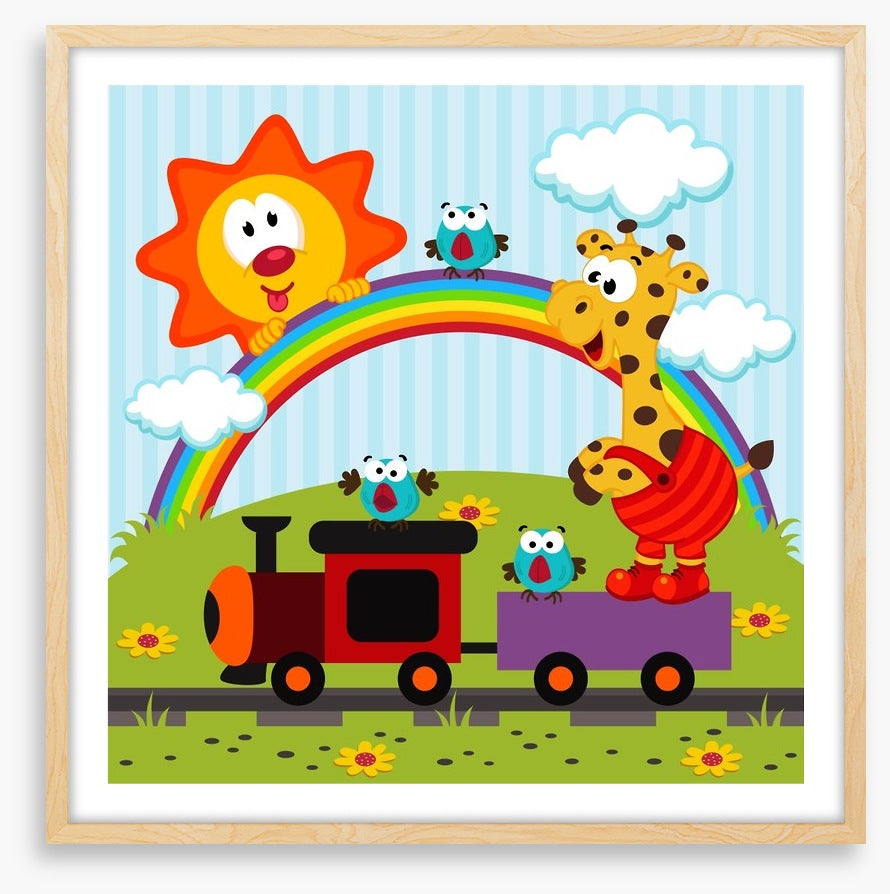 Giraffe travels by train