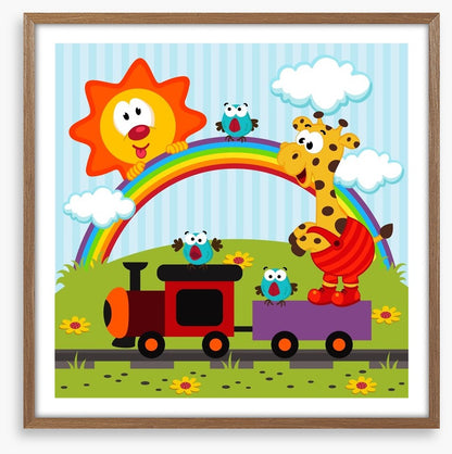 Giraffe travels by train