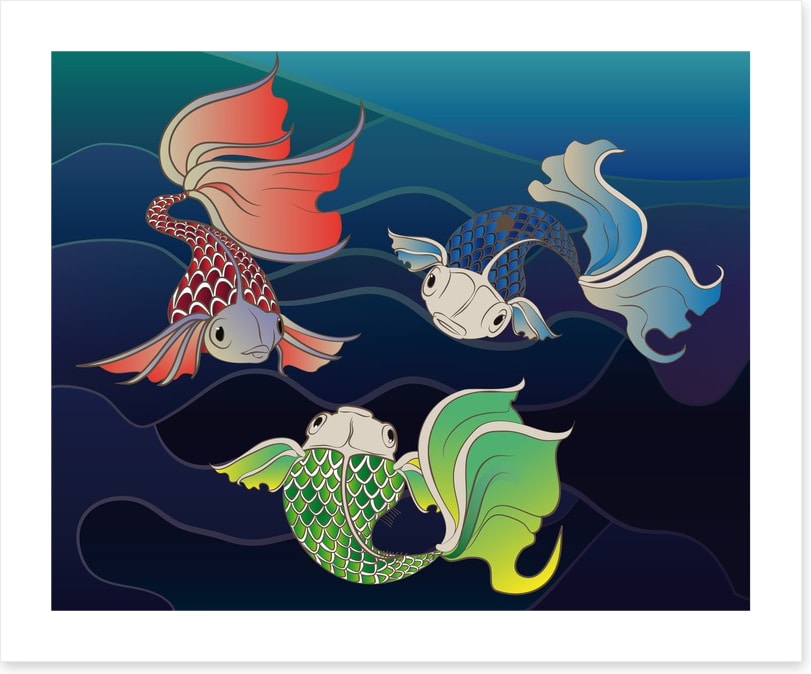 Three fish swim