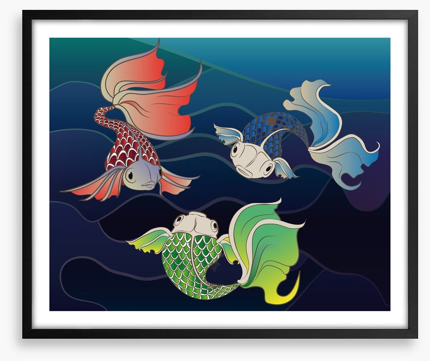 Three fish swim