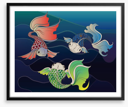 Three fish swim