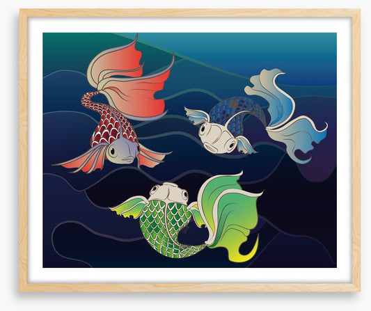 Three fish swim