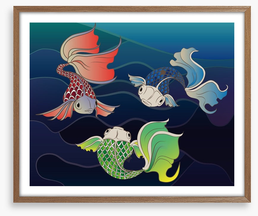 Three fish swim