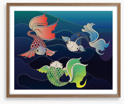 Three fish swim