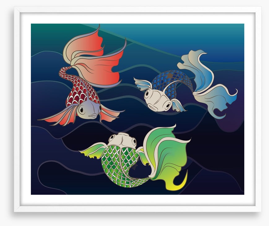 Three fish swim