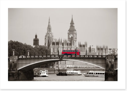Red bus on the bridge