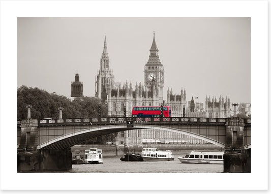 Red bus on the bridge