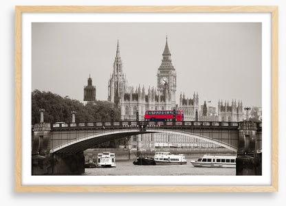 Red bus on the bridge