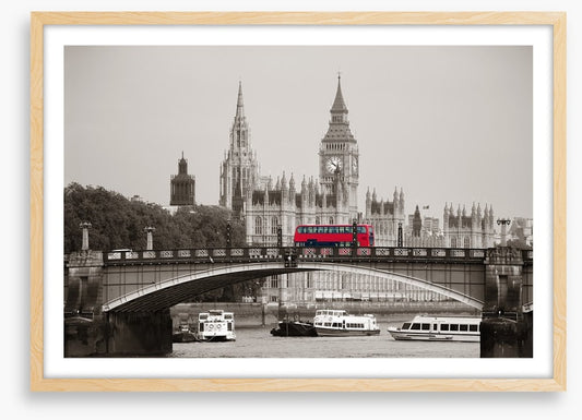 Red bus on the bridge