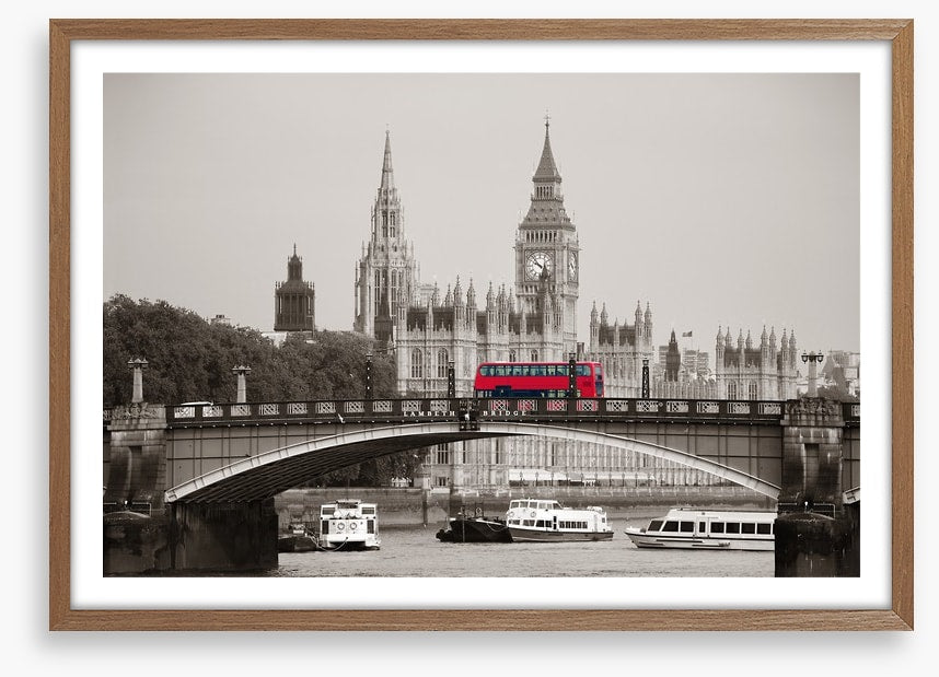 Red bus on the bridge