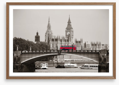 Red bus on the bridge