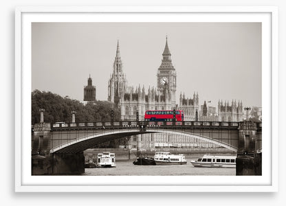Red bus on the bridge