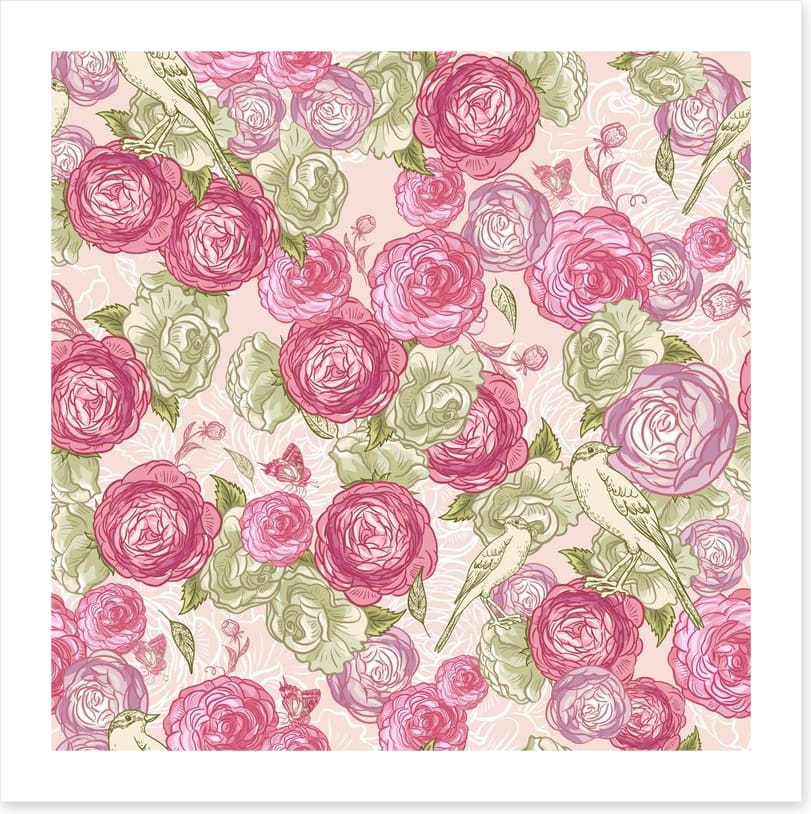 Vintages roses and birds