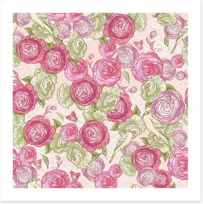 Vintages roses and birds