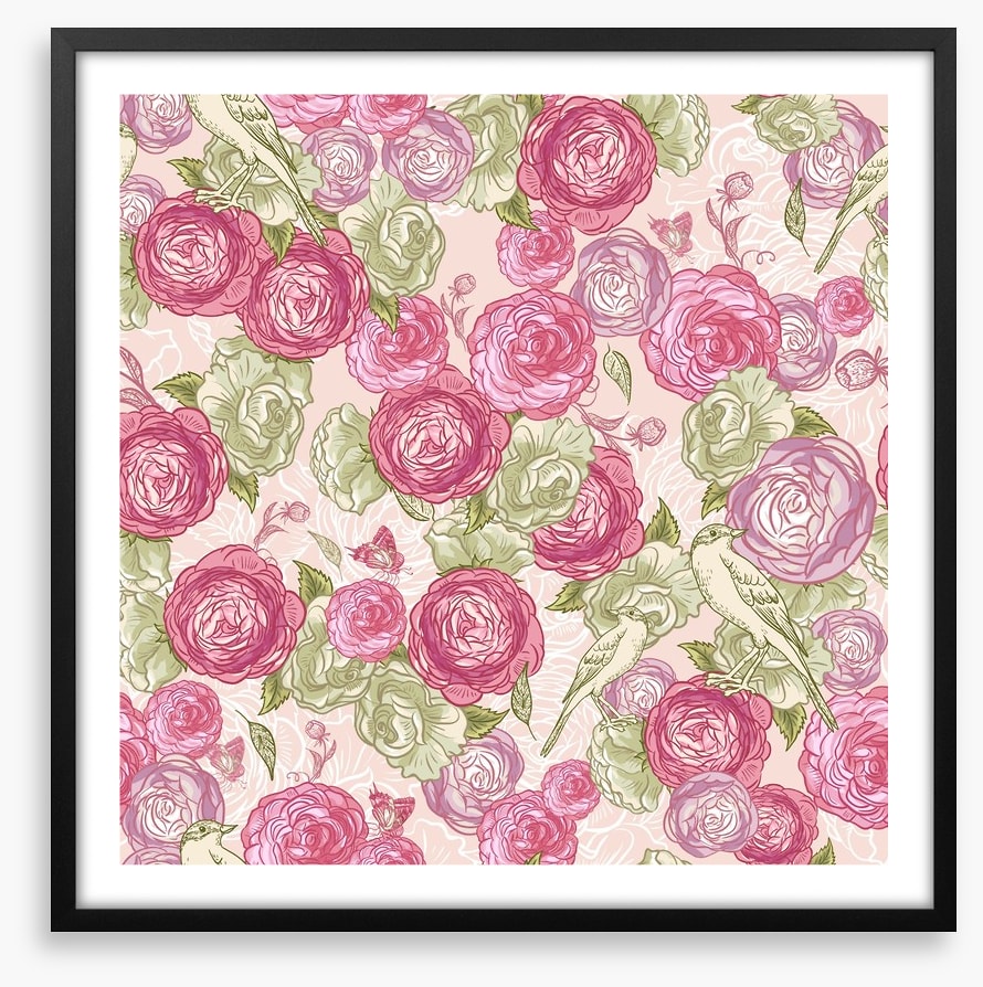 Vintages roses and birds