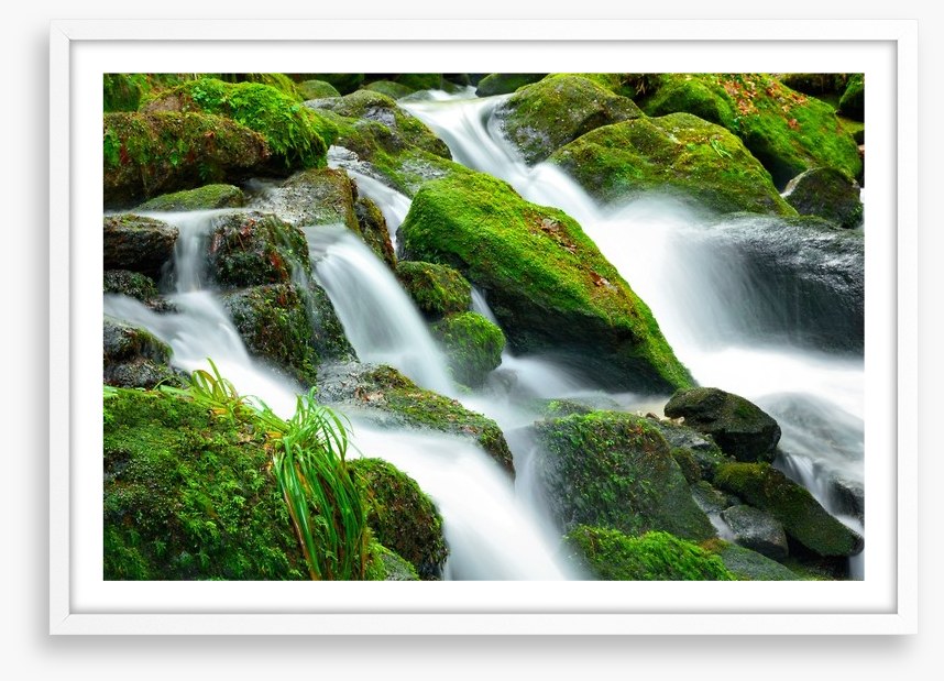 Green moss cascades